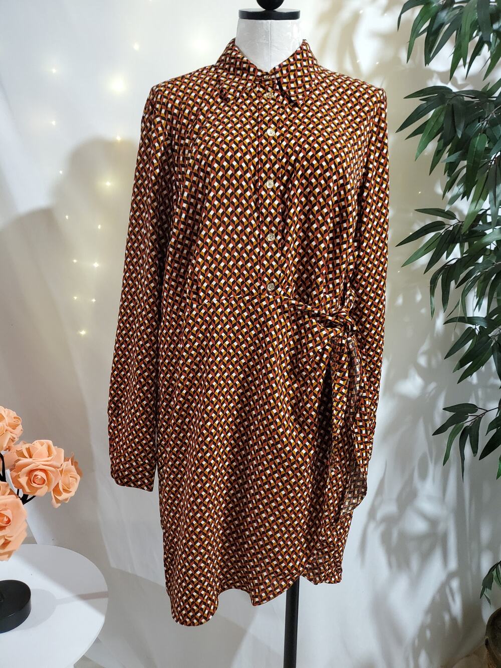 NWT Michael Michael Kors Geometric Button Wrap Tie Dress Size XL Career Holiday